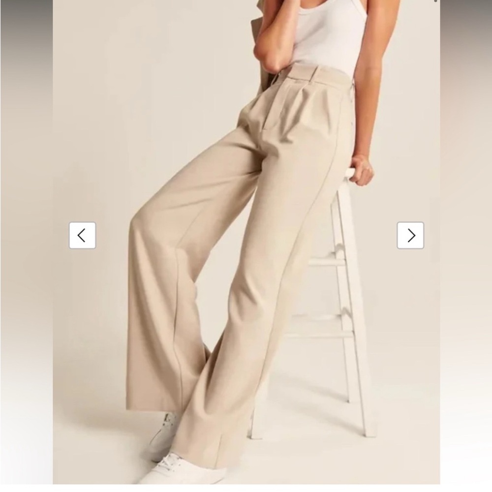 Wide Leg Tailored Pants - beige